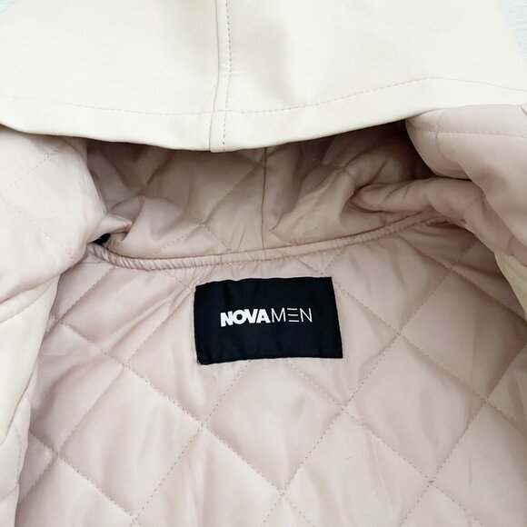 Nova Men Faux Vanilla Hooded Leather Bomber Jacket Size Large - Picture 4 of 5